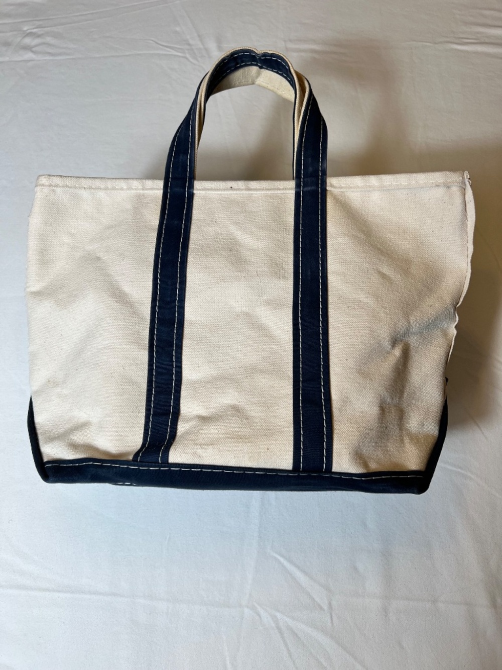 *FIRM PRICE* Vintage L.L. Bean Boat Tote Medium Navy /Natural Canvas Reg Handles - Picture 6 of 14